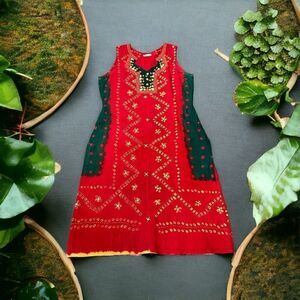 Ethnic Indian Wear Women’s Bandhni Embroidered Sleeveless Tunic Dress Shirt